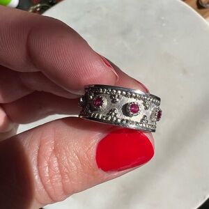 Delicate detailed Sterling Silver & Pink Tourmaline Ladies Ring | Size 7